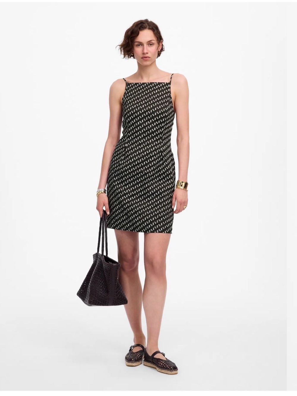 Madewell NWT High-Neck Mini Dress in Polka Dot Linen Blend Size 4 Soft Charcoal